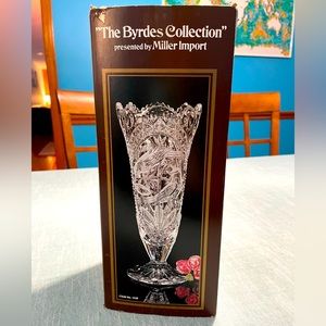 The Byrdes Collection hand cut crystal vase 10.5” x 4.5”